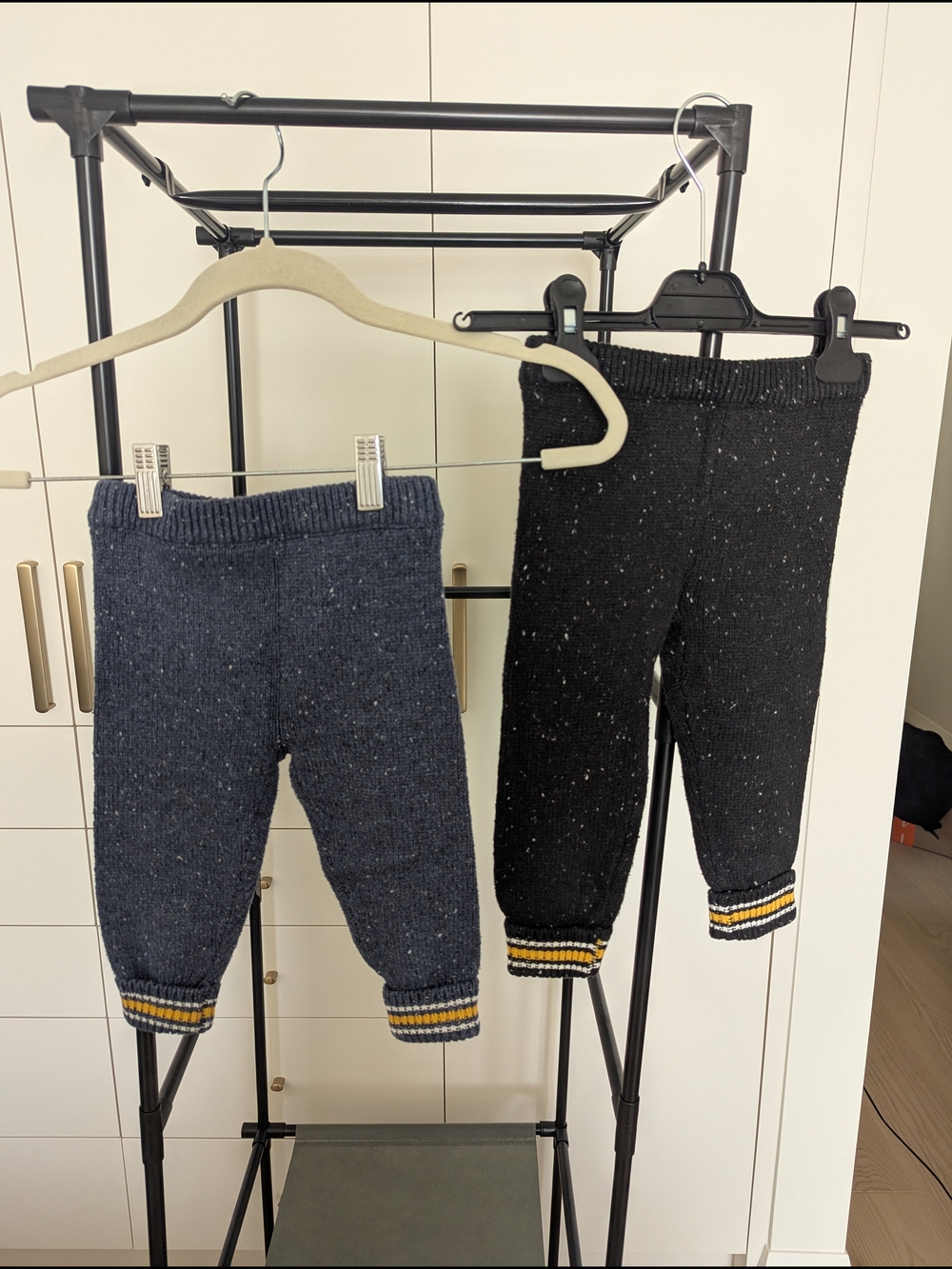 2 Pairs Kids Knit Jogger Pants with Striped Cuffs - Navy and Black
